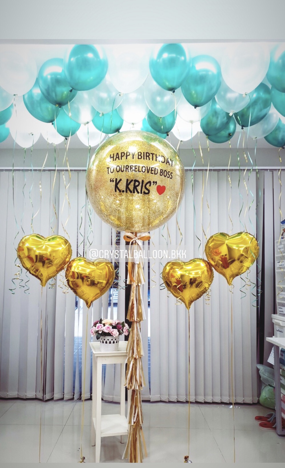 ลูกโป่ง วันเกิด Bubble ขนาด 36" สีทอง พร้อม ลูกโป่งลอยฝ้า 40 ลูก,ฟอยล์หัวใจ ขนาด 18" 4 ชิ้น พร้อมตกเเต่ง สามารถเปลี่ยนสีลูกโป่ง/เปลี่ยนสี-ฟอยล์ตกแต่ง/เปลี่ยนข้อความ/เปลี่ยนขนาดได้