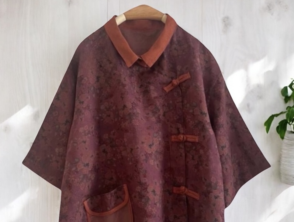 เสื้อผ้าลินินลายดอกไม้แต่งกระเป๋า