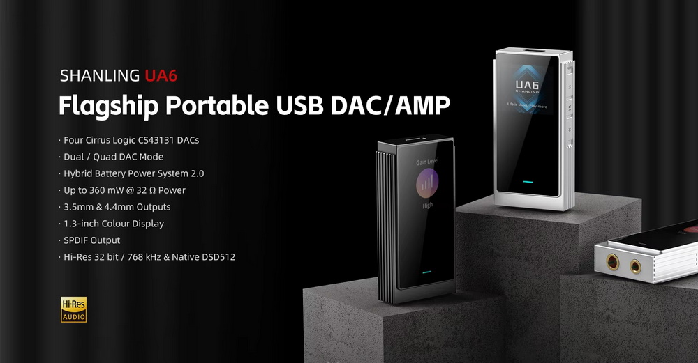 Shanling UA6 DAC/AMP พกพาชิป Cirrus Logic CS43131 x4 รองรับ 32bit/768kHz, Hi-Res ประกันศูนย์ไทย