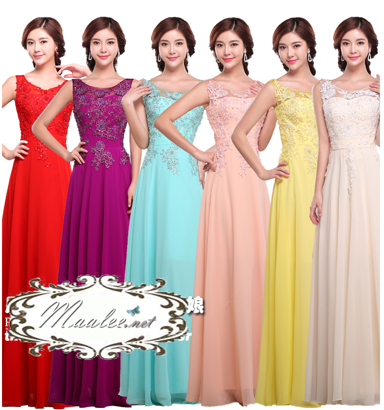 พร้อมเช่า ชุดราตรียาว ผ้าชีฟอง สีฟ้า ปักลูกไม้และแต่งลูกปัด สวยหรู