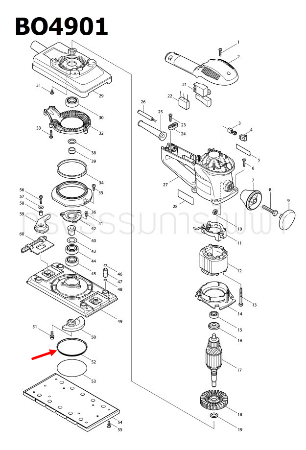 UNDER COVER เครื่องขัดสายพาน Makita มากีต้า BO4901 [#52] Pn.345211-3 (แท้)##