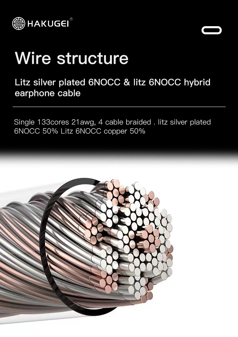 ขาย Hakugei Morning สายอัพเกรดหูฟัง 6N OCC ทองแดง+สายชุบเงิน แบบ Litz