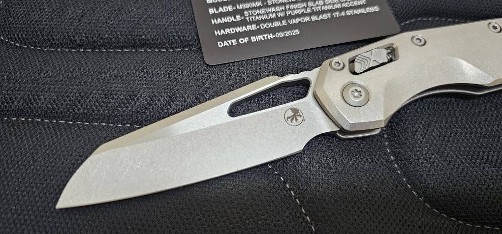 Microtech Marfione Select MSI RAM LOK Titanium Handles w/ Double Vapor Blast & Purple Accents & Stonewash M390MK