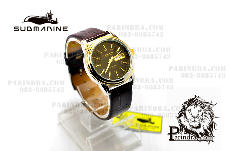 นาฬิกา US submarine สายหนัง หน้าปัดสีดำขอบทอง