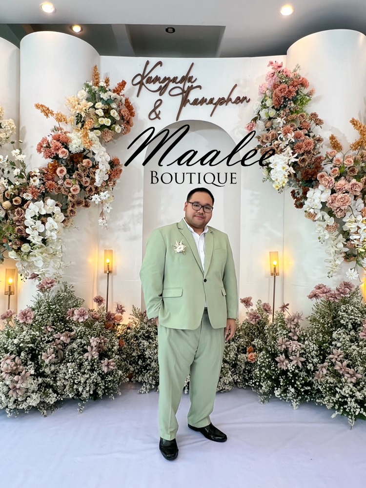 พร้อมเช่า ชุดสูทชาย สีชาเขียว งานตัดสูทพลัสไซส์ (ไม่มีกั๊ก)