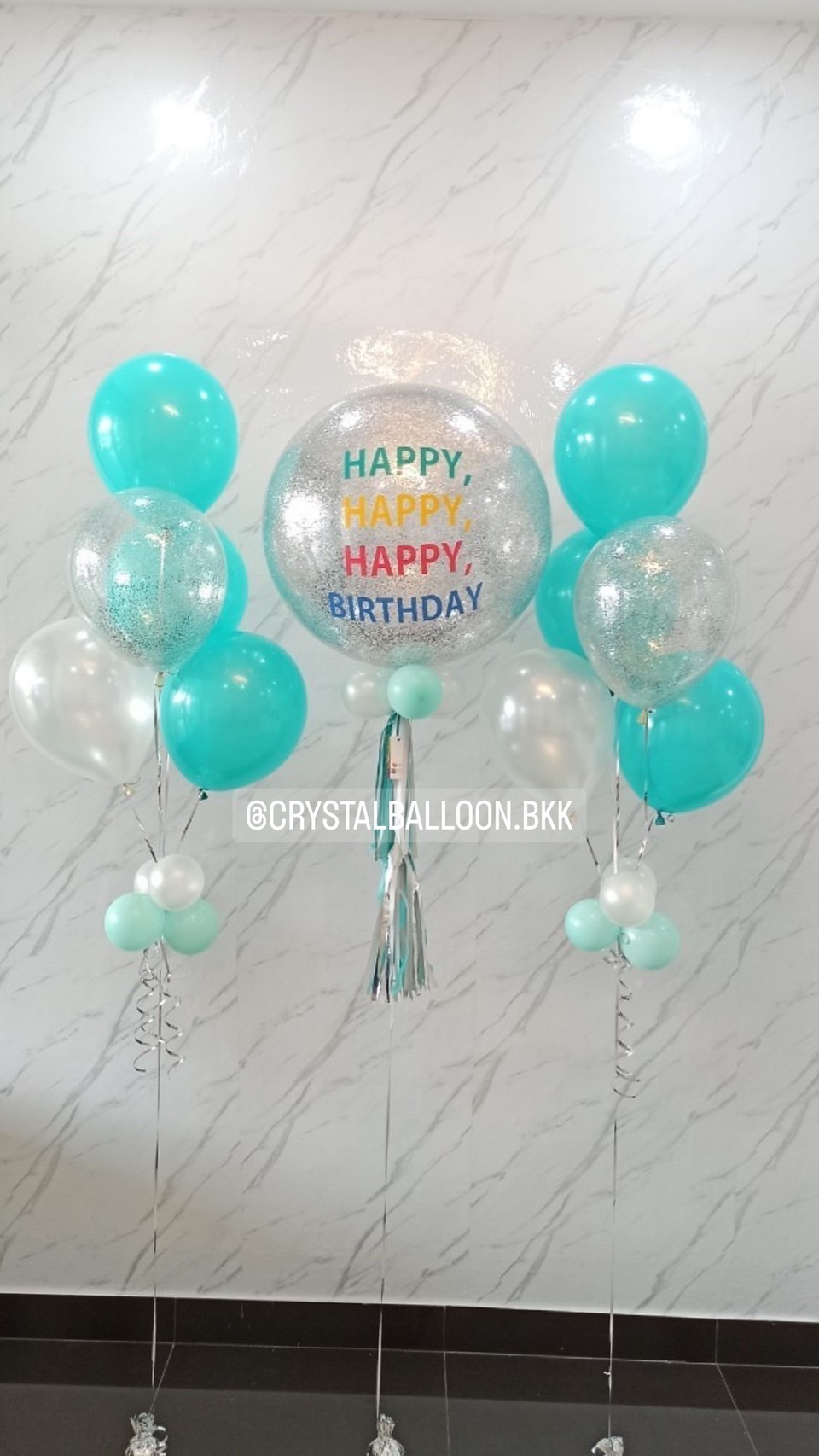 ลูกโป่ง วันเกิด Bubble ขนาด 24" พร้อม ช่อลูกโป่ง ช่อ 5 ลูก 2 ช่อ,ลูกโป่งใส ใส่กลิตเตอร์ พร้อมตกเเต่ง สามารถเปลี่ยนสีลูกโป่ง/เปลี่ยนข้อความ/เปลี่ยนขนาดได้
