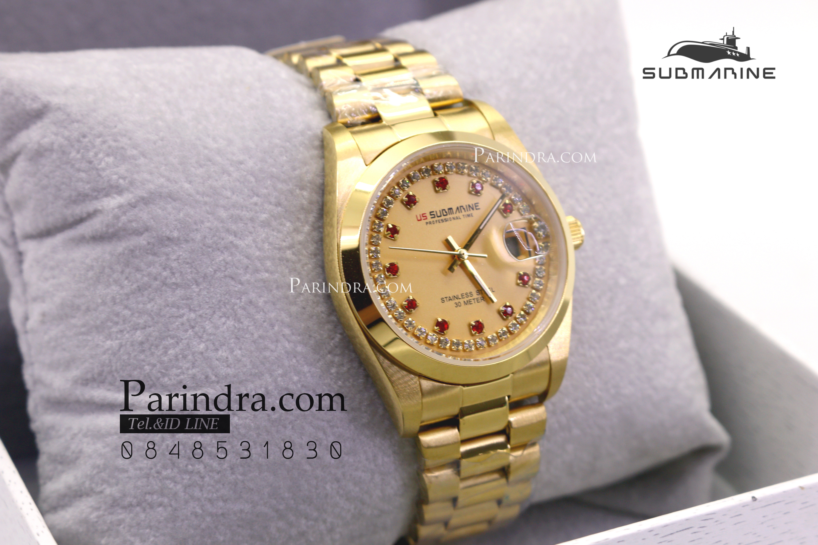 นาฬิกา US submarine รุ่น SUB101M D สีทองล้วนหน้าปัดสีทองเพชรแดง
