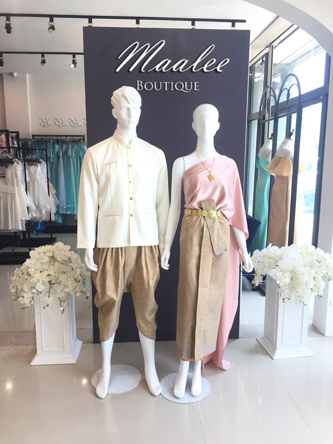 เช่า ชุดไทย ชุดเพื่อนเจ้าสาว ชุดไทยผ้าถุงทอง สไบเรียบ สีโรสโกล