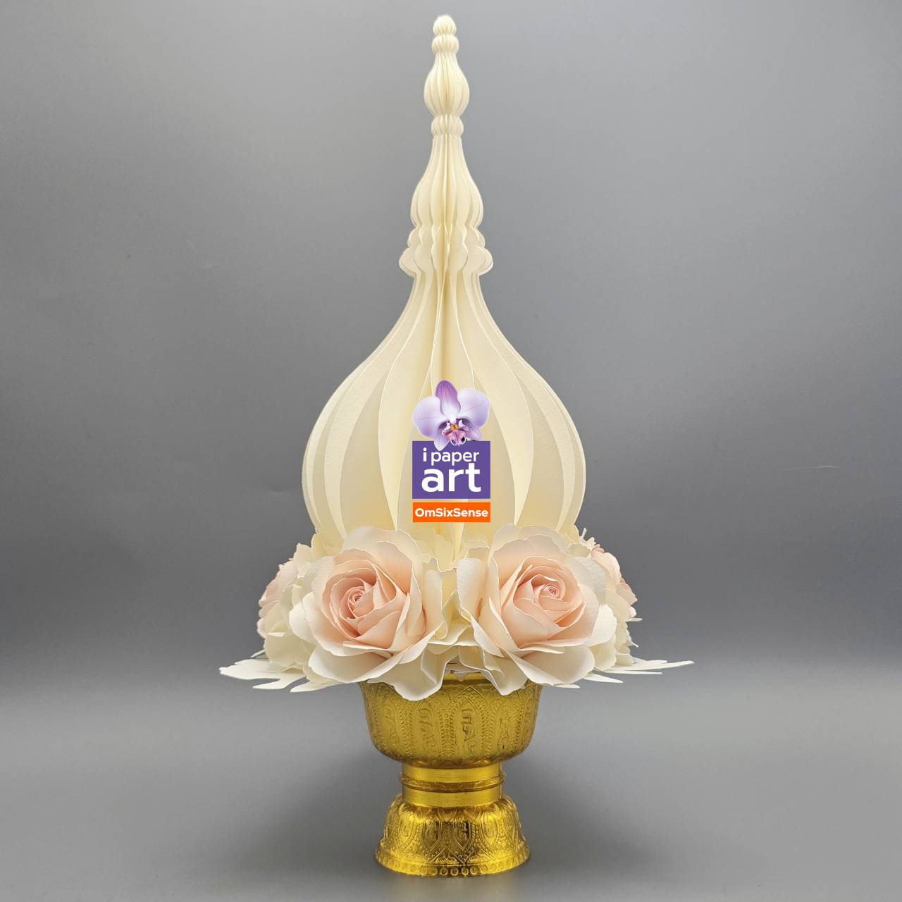 พานพุ่มเรืองแสงโคมไฟ เชิงเทียน LED แบบถ่านกระดุม งานไทยปราณีต | ประดับหิ้งบูชา พิธีการ