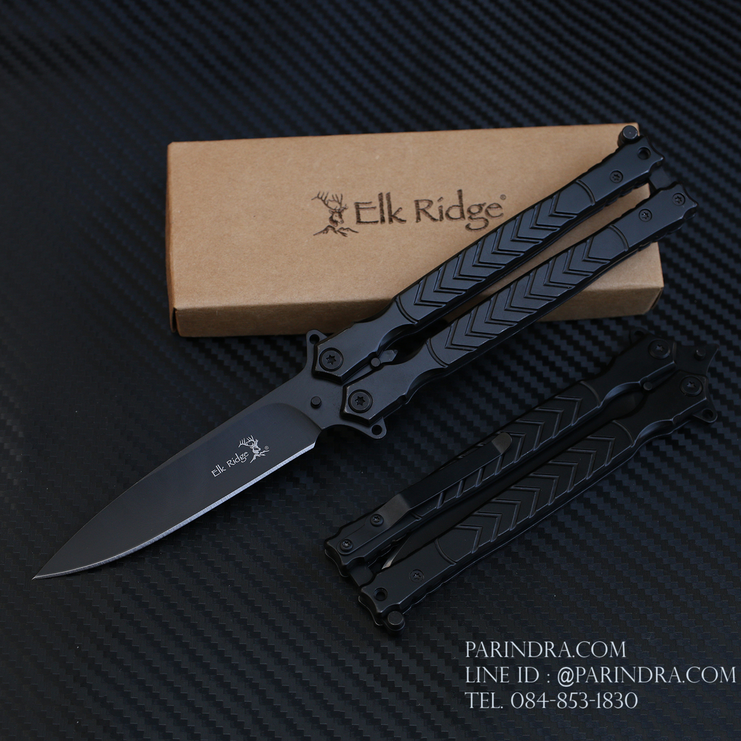 มีดปีกผีเสื้อ ลายหัวกวาง Elk Ridge สีดำ ปลายแหลม
