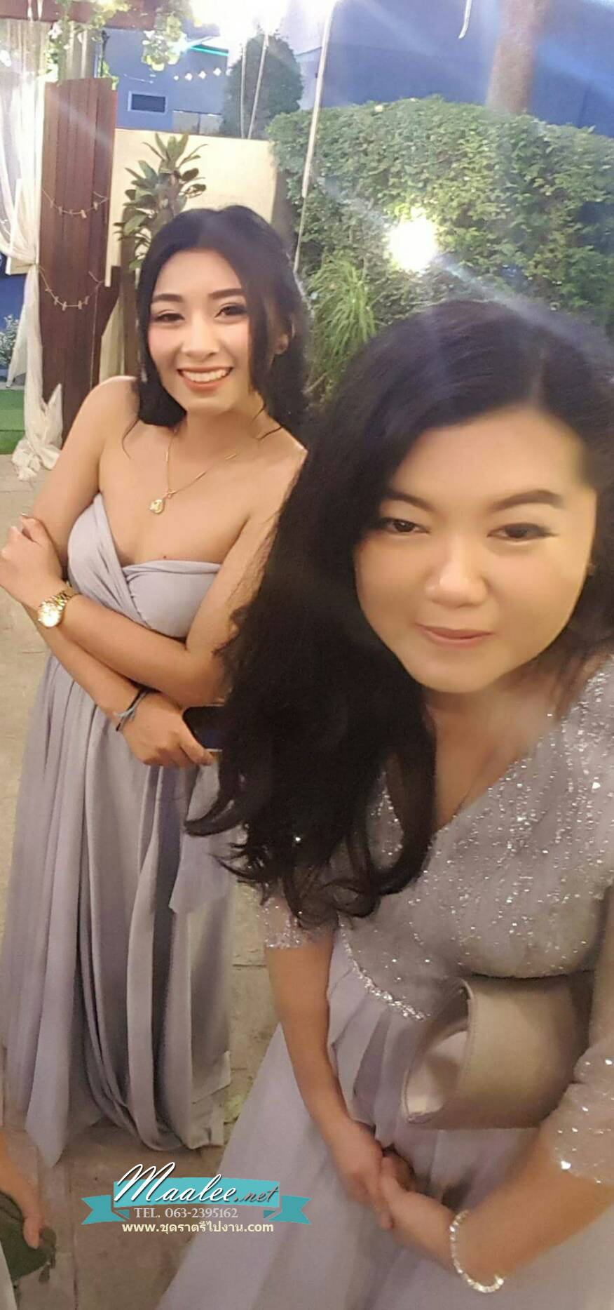 พร้อมเช่า สำหรับสาวไซส์ใหญ่ ชุดราตรียาว สีเทา แขนสามส่วน แต่งเม็ดกากเพชร ช่วงแขนผ้าโปร่ง สวยหรู คาดเข็มขัดช่วงเอว (XL-7XL)