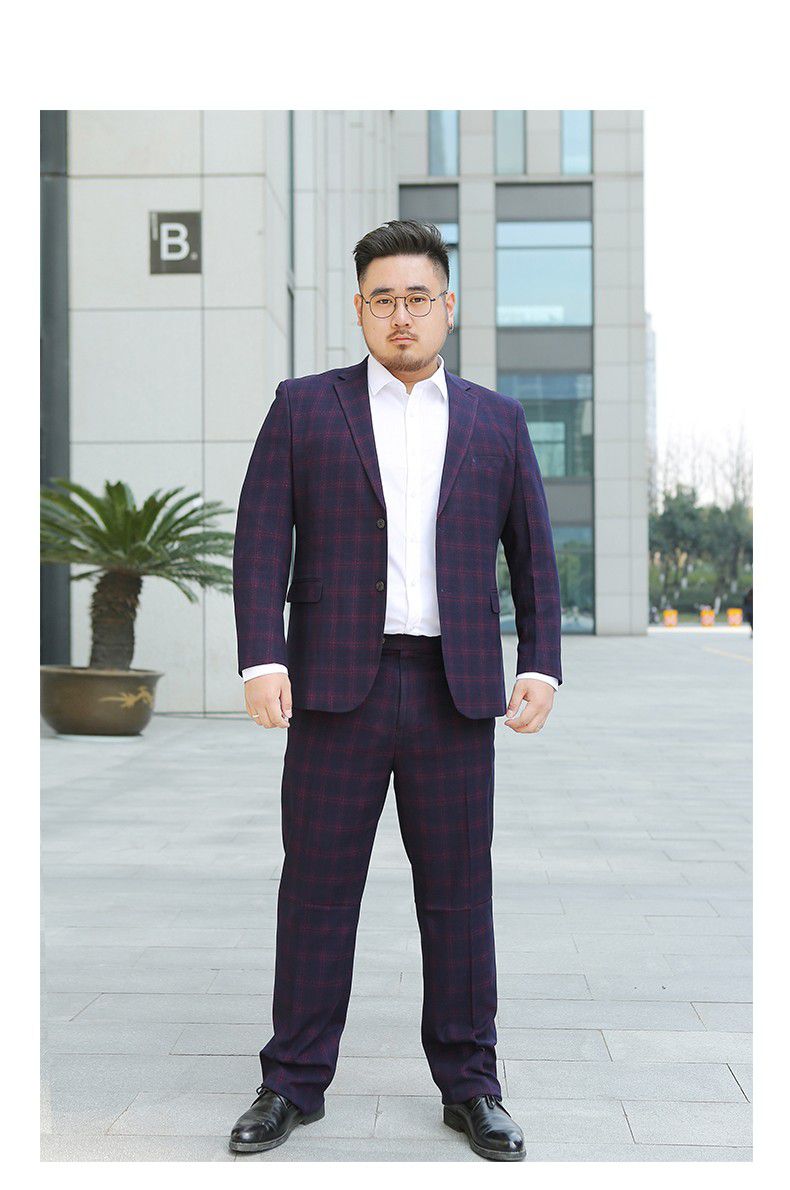 Pre-order ชุดสูทชาย พลัสไซส์ ลายตารางสีกรมท่า