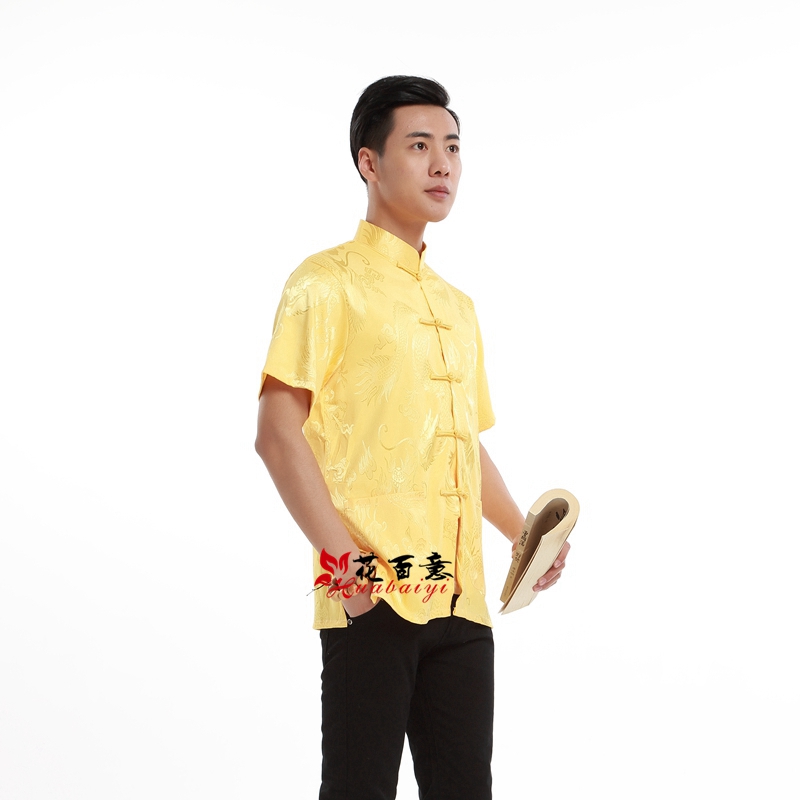 Pre-order ชุดจีน เสื้อจีนชาย แขนสั้น สีทอง