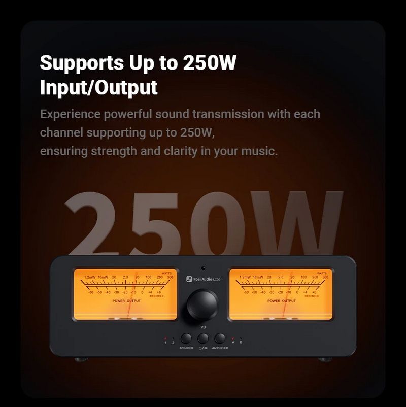 Fosi Audio LC30 ตัวสลับ ลำโพง เครื่องขยายเสียง พร้อมจอแสดงผล VU meters รีโมทควบคุมระยะไกล