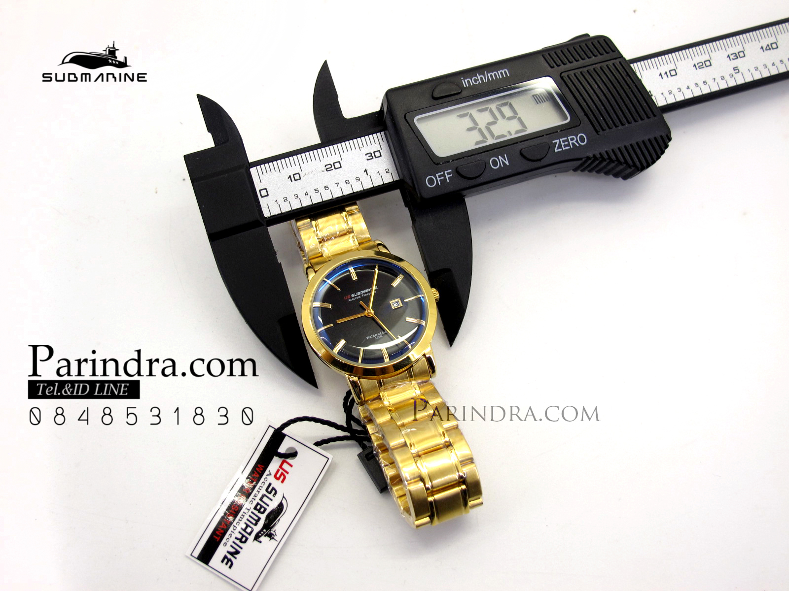 นาฬิกาคู่ US submarine รุ่น J117LD เรือนสีทองหน้าปัดสีดำ