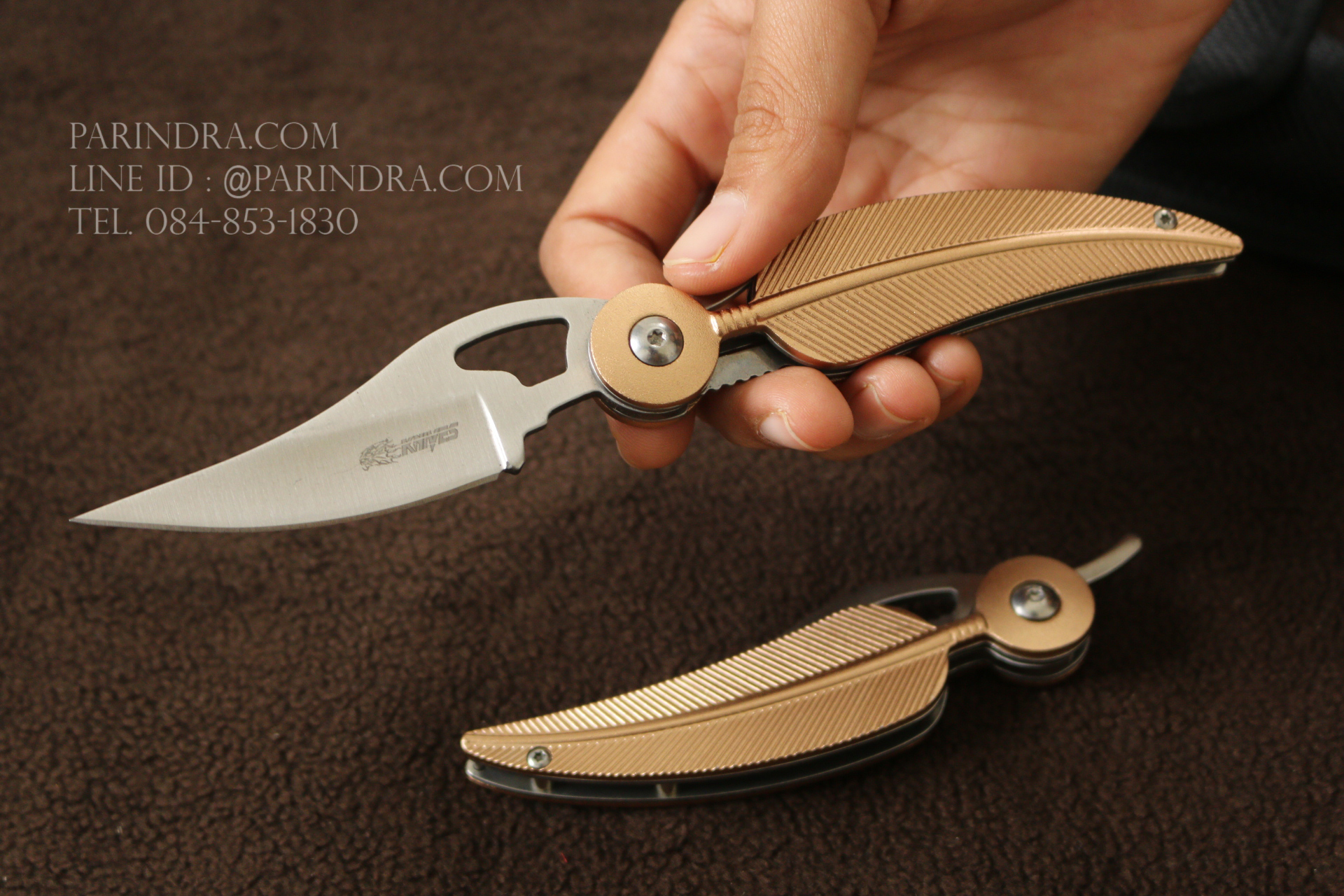 มีดพับรูปขนนกสีทอง KNIFE ดีไซน์สวย ขนาด 7.25 นิ้ว