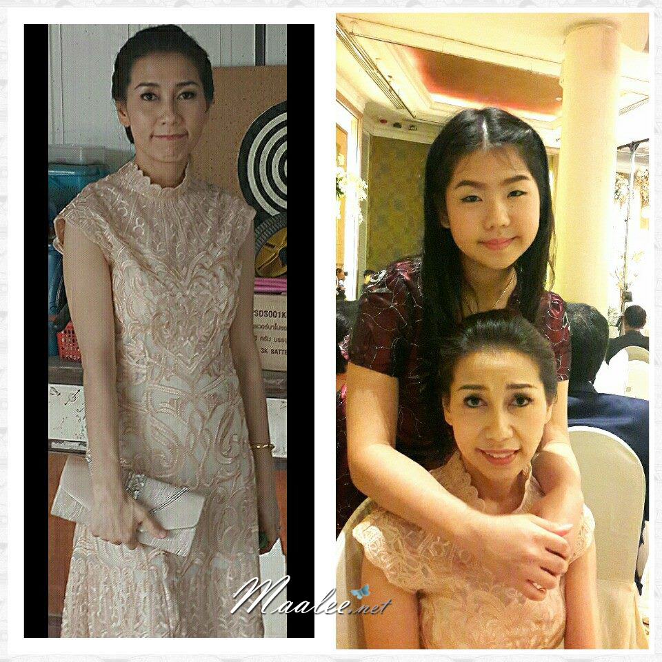 พร้อมเช่า ชุดราตรีสั้น ลูกไม้สี Apricot แขนกุด ดูชุดจริงภาพล่างสุด