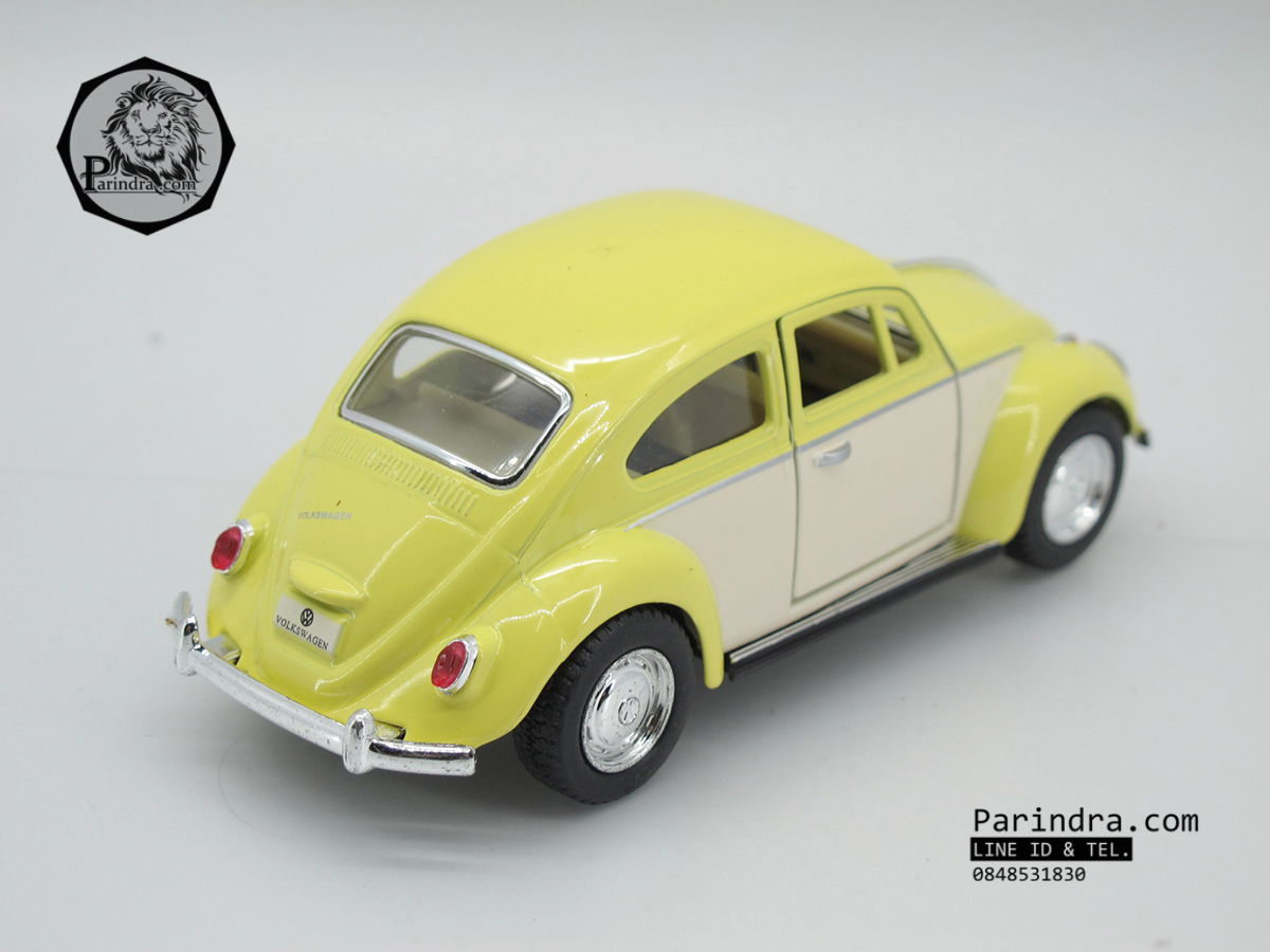 โมเดลรถเหล็กรถเต่า Volkswagen 1967 อัตราส่วน 1:32 สีเหลืองอ่อน ประตูขาว