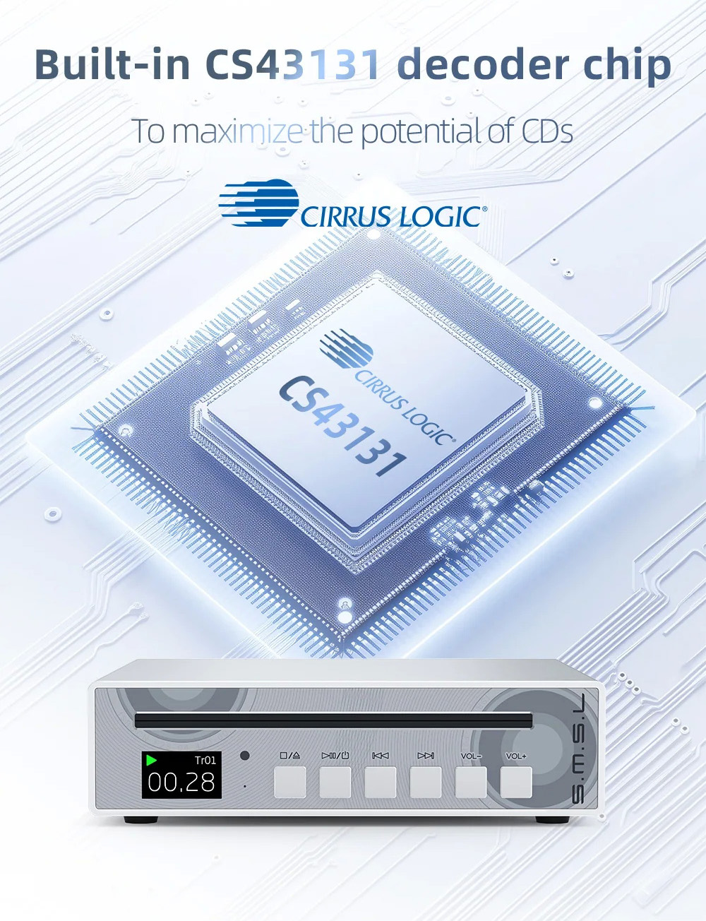 SMSL PL100 เครื่องเล่น CD ชิป DAC Cirrus Logic CS43131 ประกันศูนย์ไทย