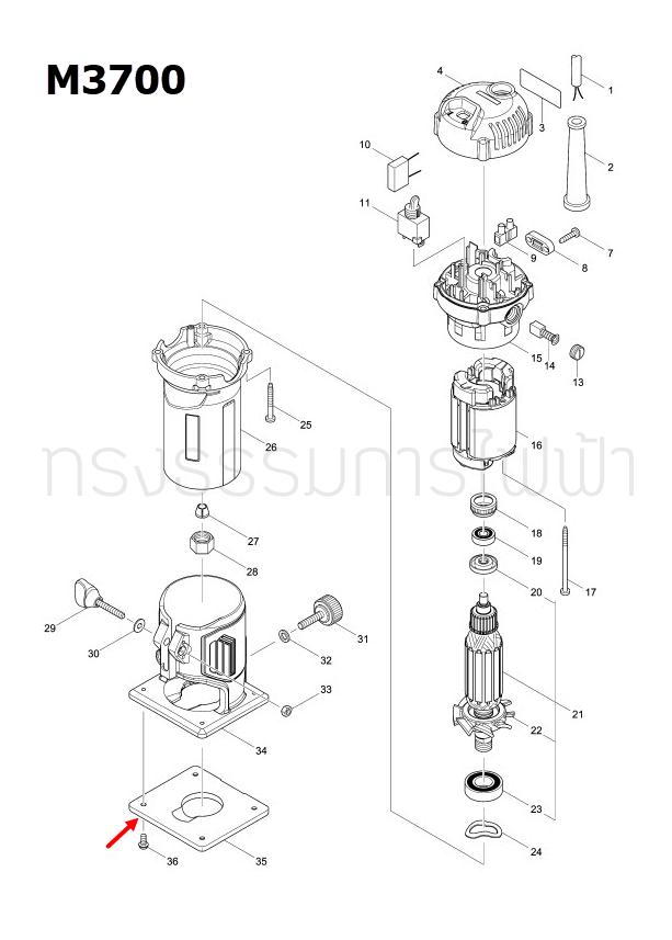 ฐานปลอกใส ทริมเมอร์ Maktec-Makita MT372, M3700, M3700B [#35], 3701 Pn.410585-2 (แท้) ##(*)