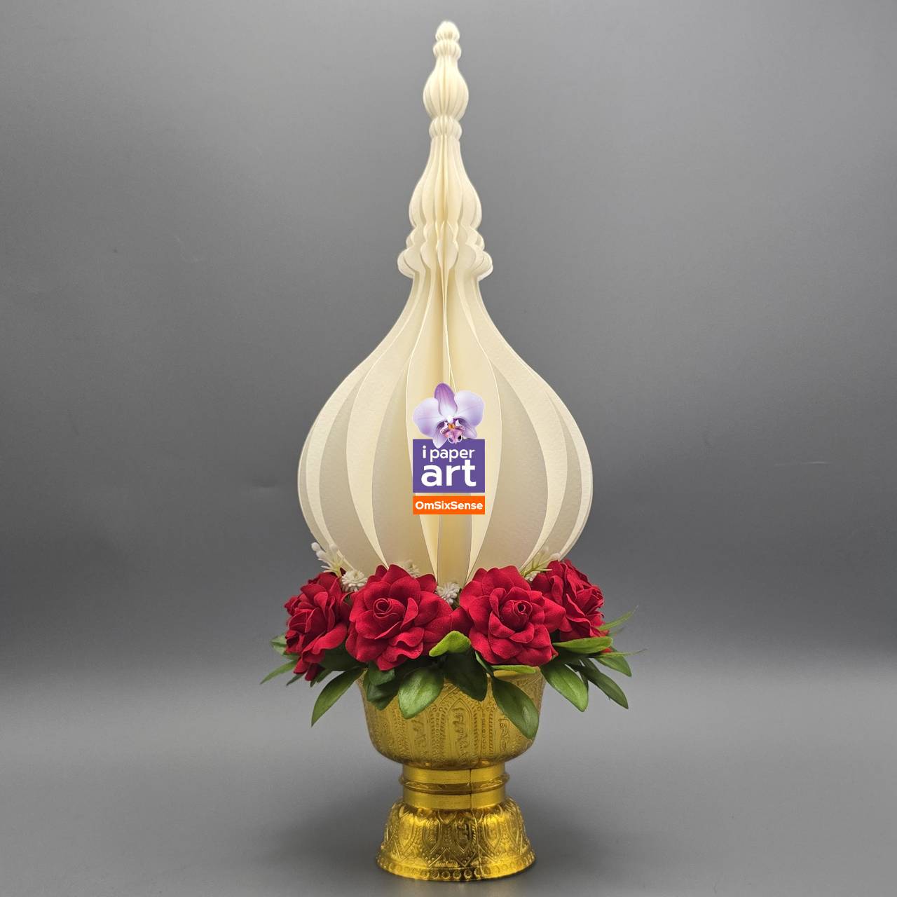 พานพุ่มเรืองแสงโคมไฟ เชิงเทียน LED แบบถ่านกระดุม งานไทยปราณีต | ประดับหิ้งบูชา พิธีการ