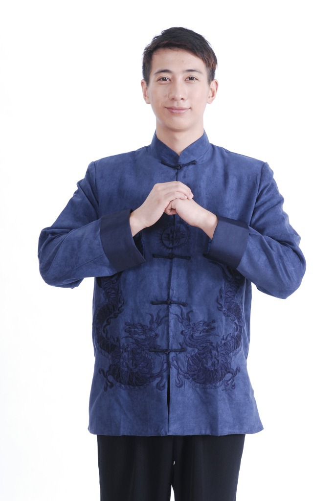 Pre-order ชุดจีน เสื้อจีนชาย แขนยาว สีน้ำเงิน