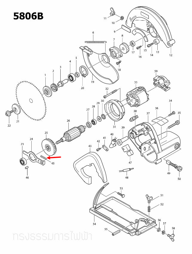 COMPRESSION SPRING 5 เลื่อยวงเดือน Maktec, Makita MT560, MT580, 5806B Pn.233092-6 (แท้) ##(*)