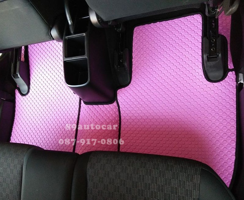 ขายพรมปูพื้นรถยนต์เข้ารูป Honda Jazz 2016 ลายกระดุมสีชมพูขอบดำ