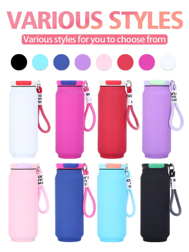 กระบอกสแตนเลส ทรงแคน ฝาหูหิ้วเชือกไนล่อน 500 ml