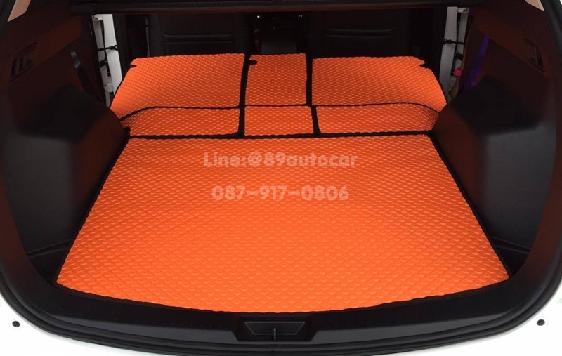 ยางปูพื้นรถยนต์เข้ารูป Mazda CX-5 ลายกระดุมสีส้มขอบดำ + ท้าย + พับเบาะ