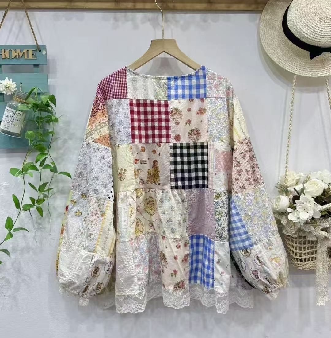 เสื้อผ้าฝ้ายต่อลายแต่งผ้าลูกไม้