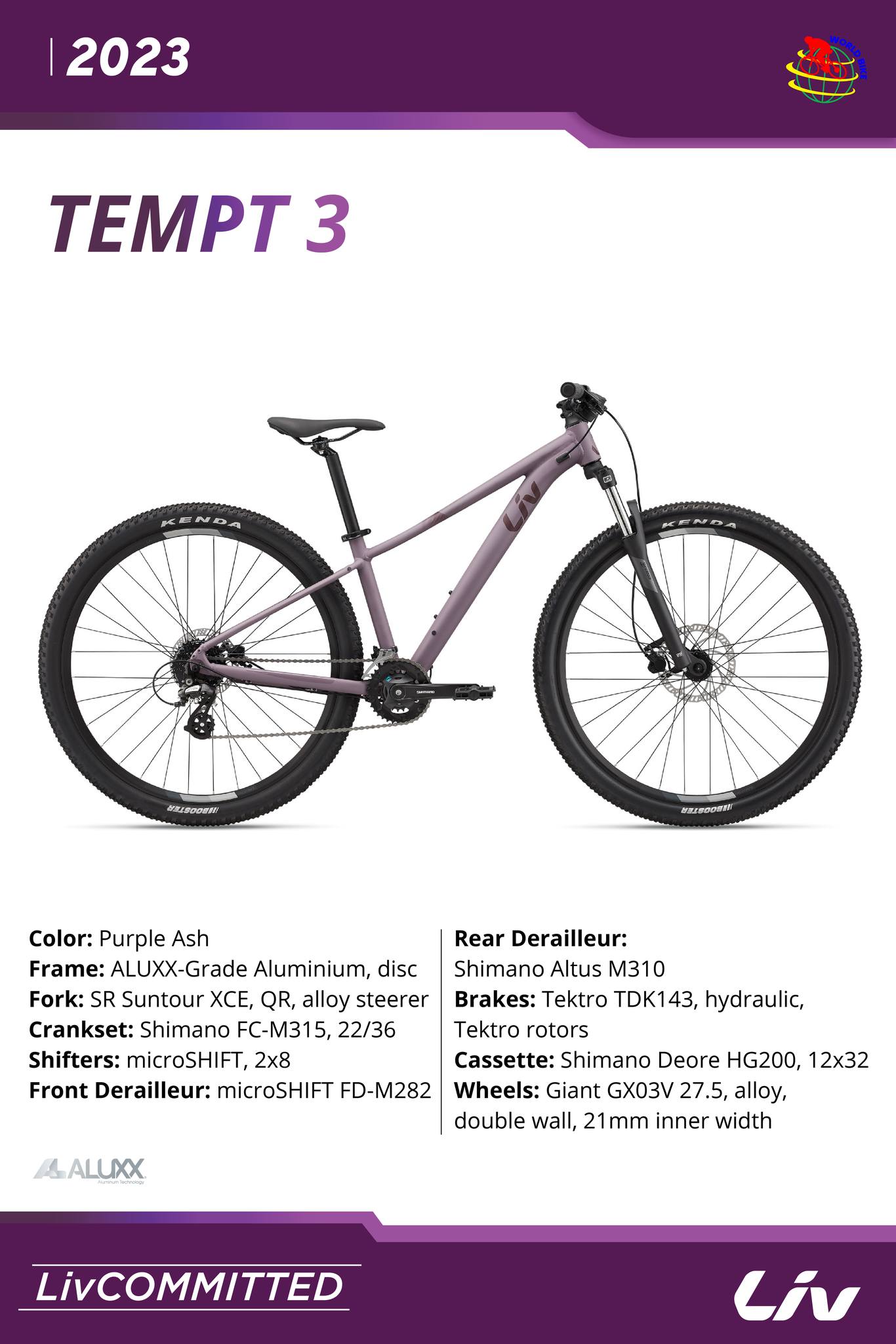 จักรยานเสือภูเขา LIV TEMPT 3 MTB Shimano 16 สปีด ล้อ 27.5 ดิสน้ำมัน, LIV MY2023