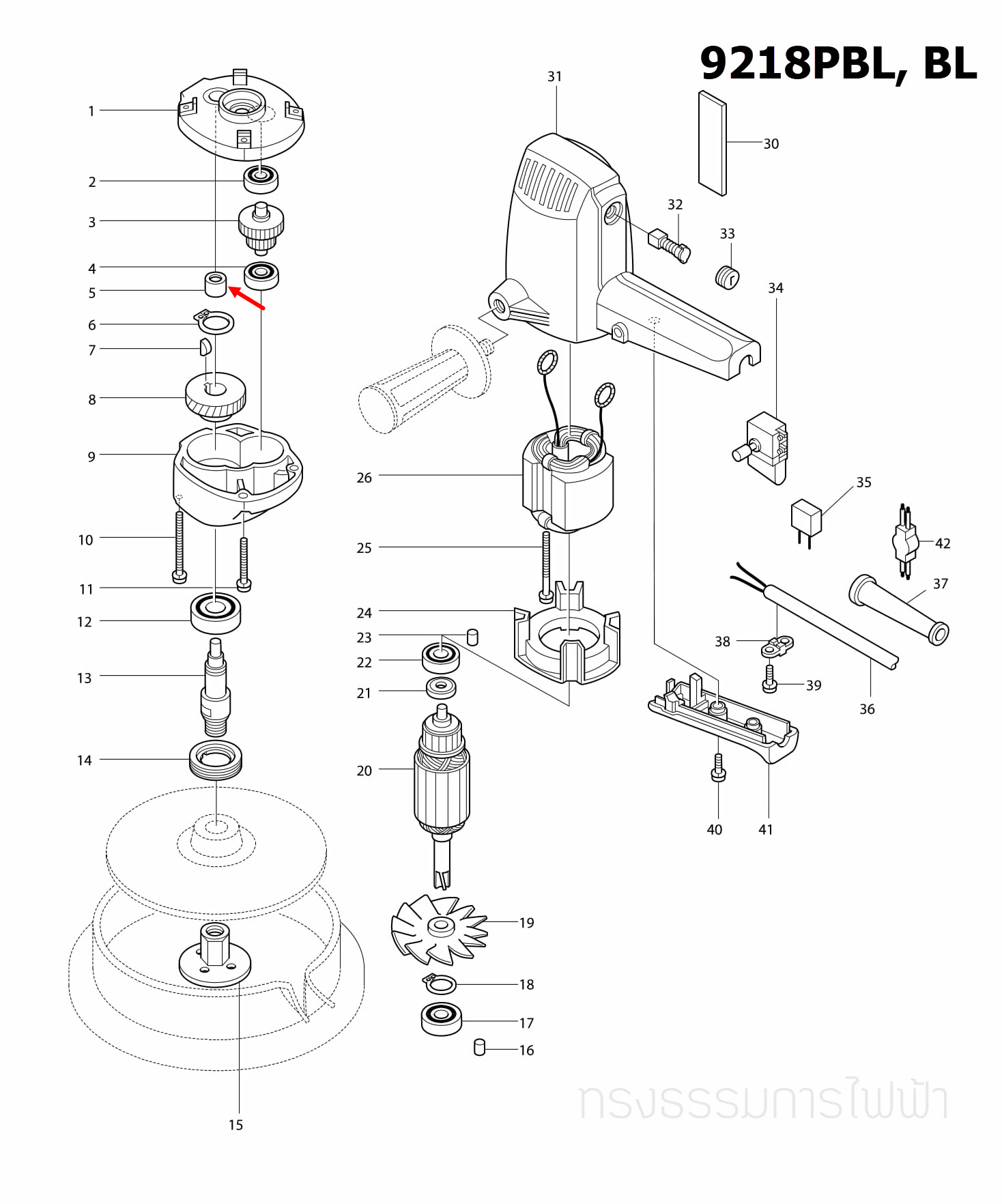 ลูกปืนเข็ม 1010 เครื่องขัดเงา Makita มากีต้า 9218PB, 9218PBL, BL [#5] Pn.212052-1 (แท้) ##