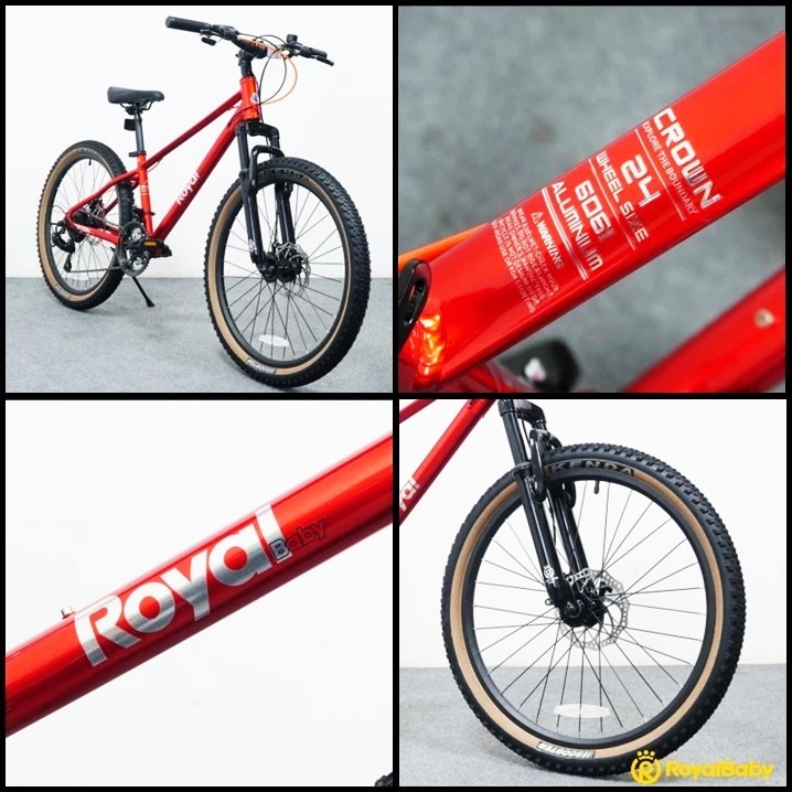 RoyalBaby Crown จักรยานเสือภูเขาเด็ก ล้อ 20” & 24” | เฟรมอลูมิเนียม + เกียร์ Shimano + ดิสก์เบรกคู่ สำหรับเด็กสุดเท่ ขี่ง่าย เบา ดีไซน์ล้ำสมัย 20นิ้ว 24นิ้ว สำหรับเด็ก ออกแบบสำหรับเด็กสูงตั้งแต่ 115-160cm