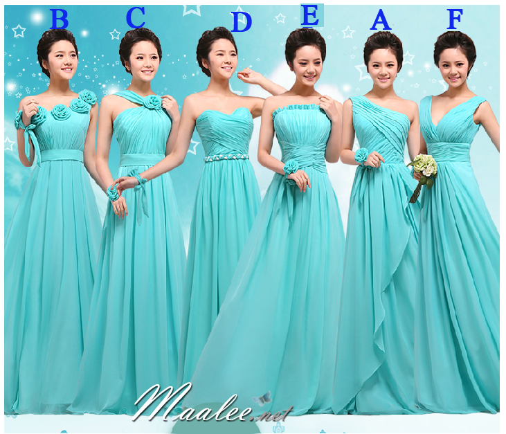 พร้อมส่ง ชุดราตรียาว ชุดเพื่อนเจ้าสาว สีฟ้ามิ้นต์ แบบ A ไหล่เดียว แต่งระบายด้านหน้า