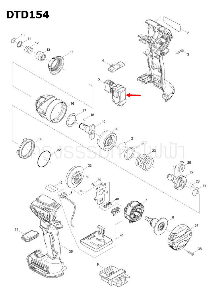 สวิทช์ ไขควงกระแทกไร้สาย มากีต้า-Makita DTD153, DTD154 [#5] Pn.143975-1 (แท้) ##(**)