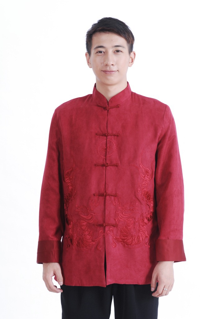 Pre-order ชุดจีน เสื้อจีนชาย แขนยาว สีแดง