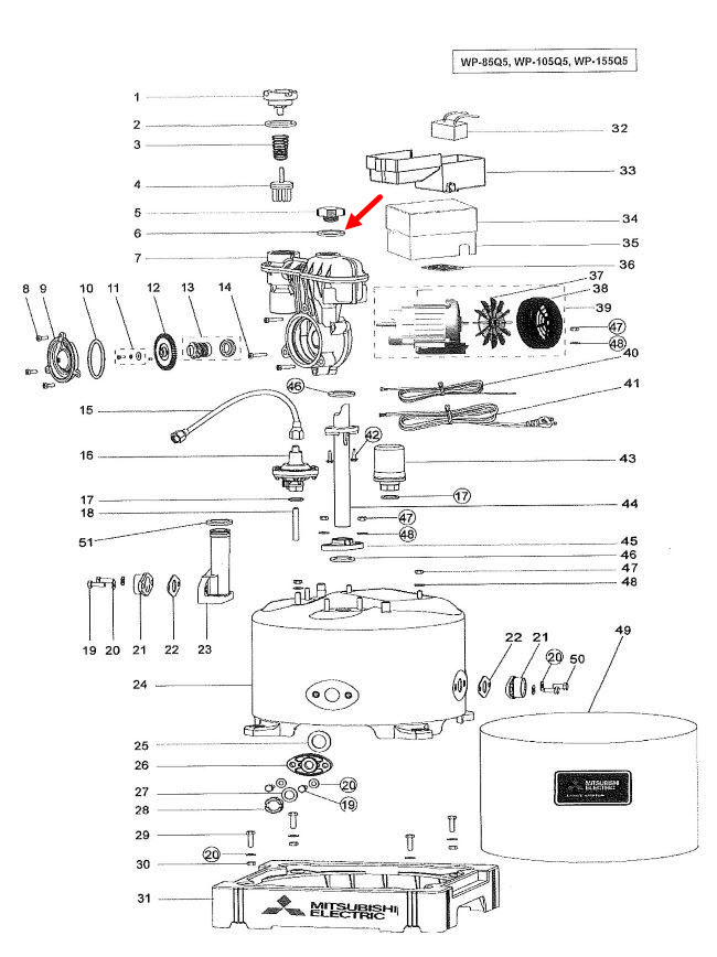 #A3 โอริง (พี 20) ปั้มน้ำ มิตซู WP-85, WP-105, WP-155, EP-155 (รหัสต่อท้าย Q3, Q5, QS) Pn.H00501B00 (แท้)