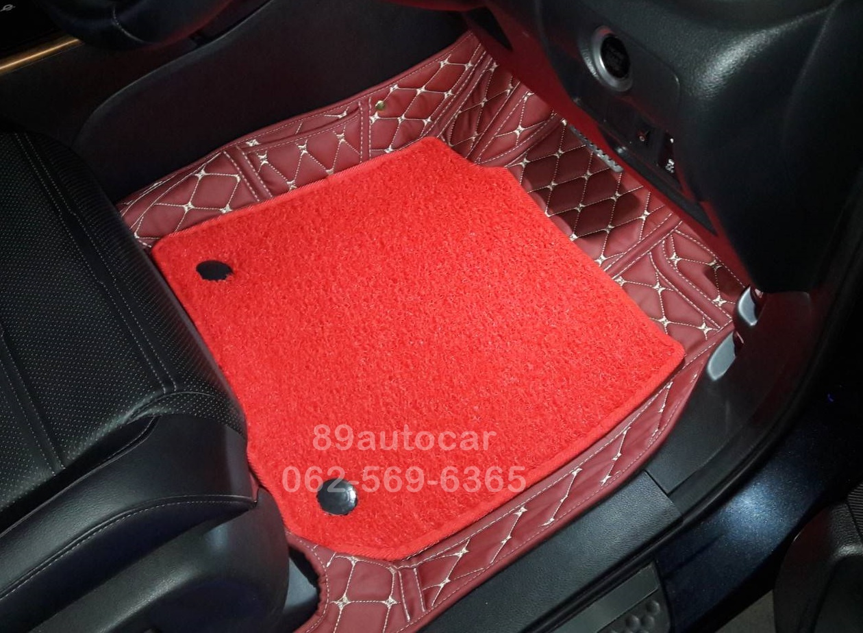 ตัดพรมรถยนต์ Honda CR-V G5 5 ที่นั่ง ปูพรม7D สีแดงไวน์ + พรมดักฝุ่นสีแดง เข้ารูป เต็มคัน