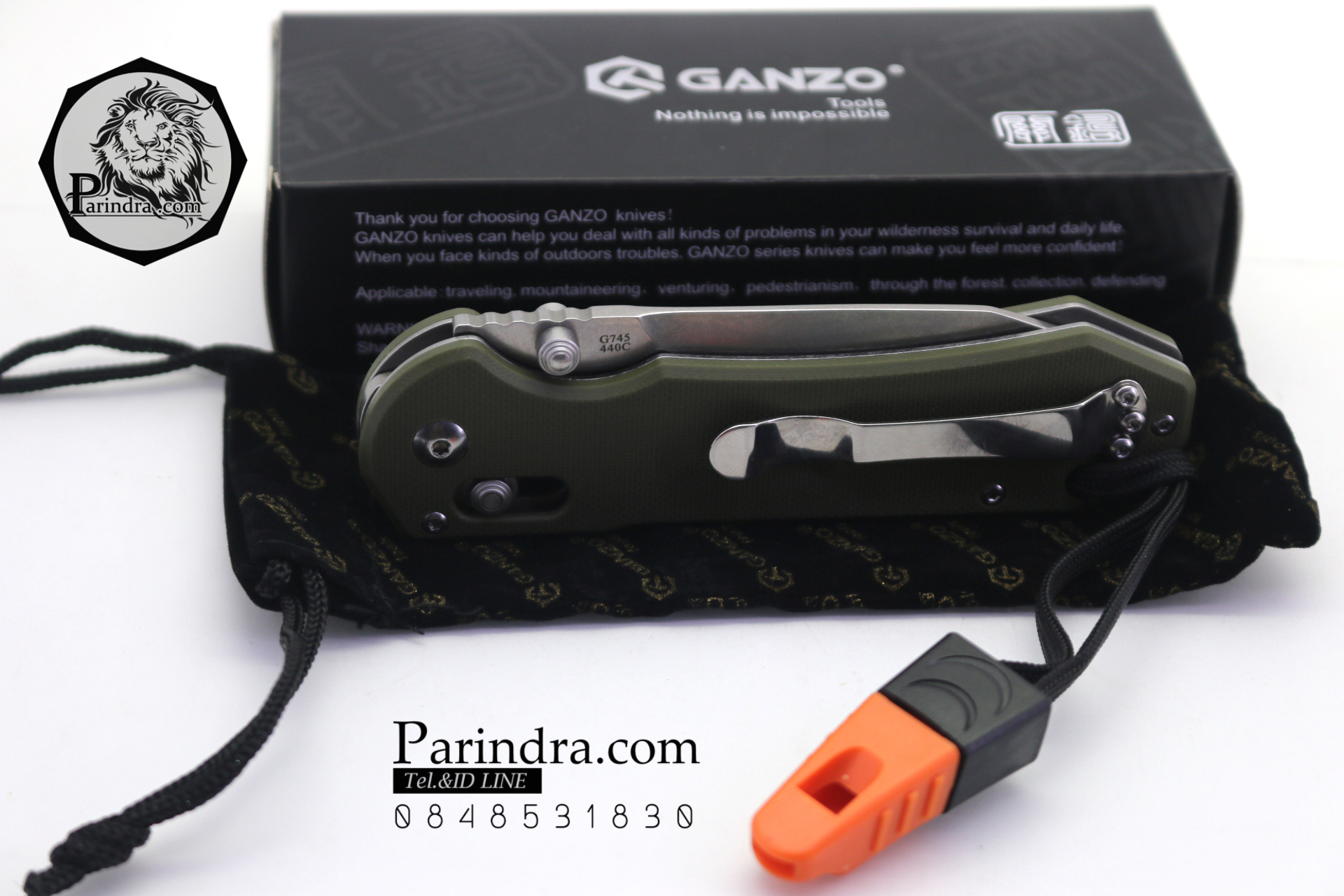 มีดพับ Ganzo กานโซ่ รุ่น Ganzo G7452-GR-WS ใบเงินด้ามเขียว ของแท้ 100%