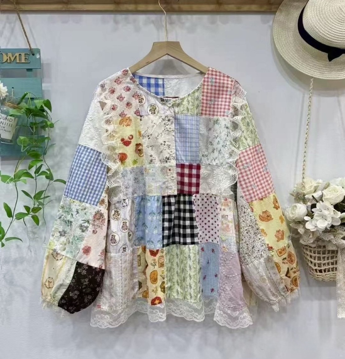 เสื้อผ้าฝ้ายต่อลายแต่งผ้าลูกไม้