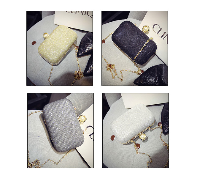 พร้อมส่ง Evening Clutch กระเป๋าออกงาน ทรงสี่เหลี่ยม ขนาดจับถนัดมือ หรูหราจุกเปิดมุก พร้อมสายโซ่สะพายยาว (เลือกแบบสีด้านล่าง)