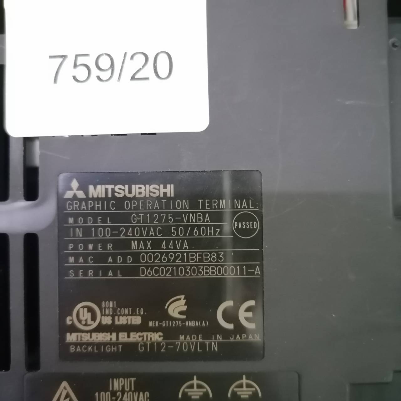 LCD TOUCH SCREEN “ MITSUBISHI ” รุ่น GT1275-VNBA