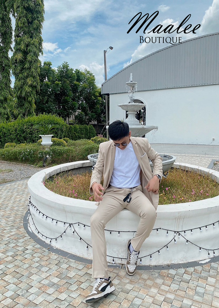 พร้อมเช่า ชุดสูทชาย สูทเพื่อนเจ้าบ่าว สีครีม เบจ Beige Brown (ไม่มีกั๊ก)