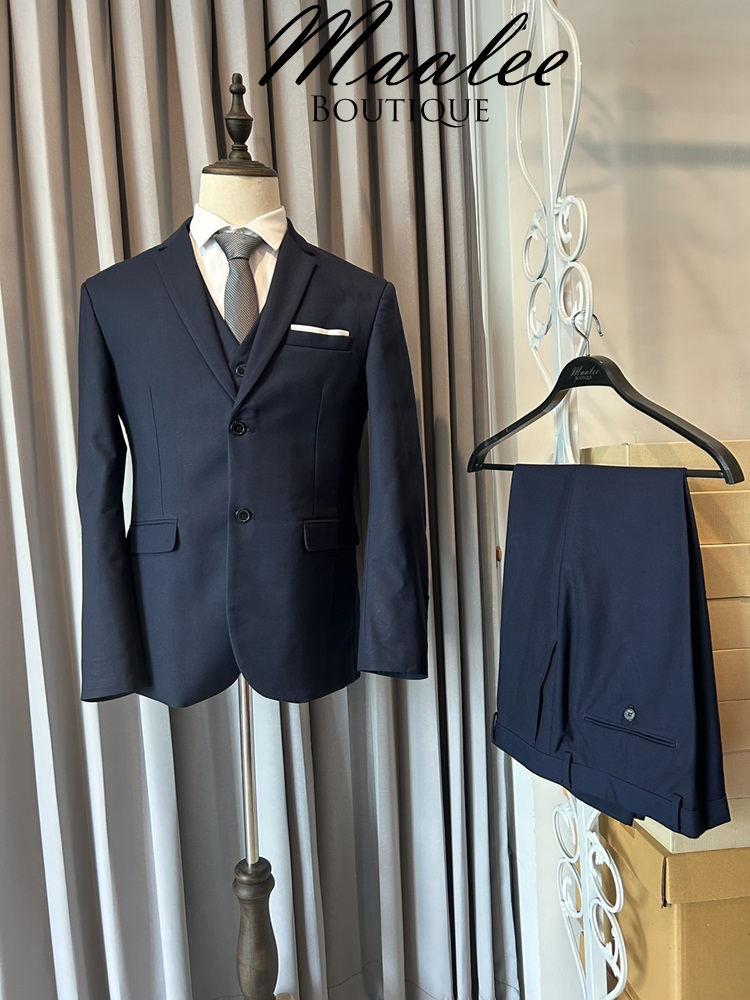 พร้อมเช่า ชุดสูทชาย สีกรมท่า 2 กระดุม พร้อมเสื้อกั๊ก พลัสไซส์