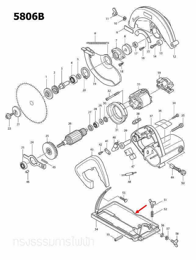 BASE เลื่อยวงเดือน Makita-มากีต้า 5806B [#54] Pn.168296-0 (แท้) ##