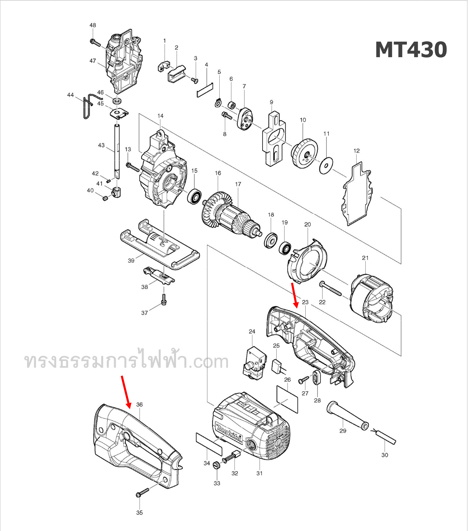 ด้ามสวิทช์ จิ๊กซอว์ Maktec, Makita MT430, M4302, M4302B [#23,36] Pn.188618-8 (แท้) ##(**)