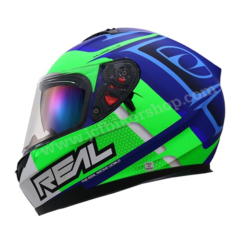 หมวกกันน็อค REAL T-Hawk Mugello น้ำเงิน-เขียว(ด้าน)
