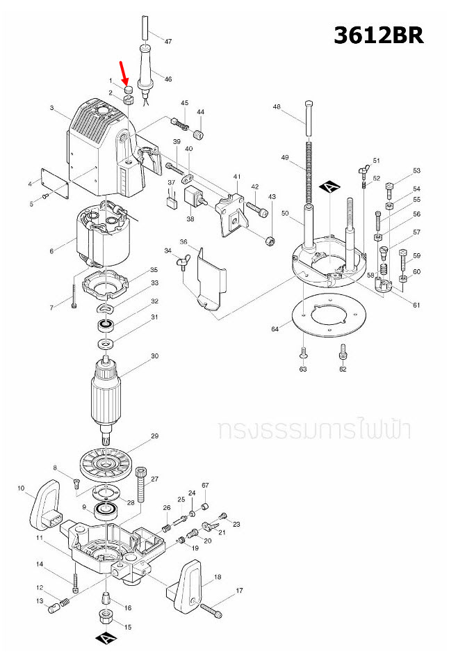 NUT M10 เราท์เตอร์ (Router) Makita-มากีต้า 3612BR [#1] Pn.252625-8 (แท้) ##(*)