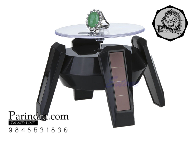 แท่นโชว์สินค้าแบบหมุน จานหมุน แท่นหมุน ถาดหมุน พลังงานแสงอาทิตย์ และใส่แบตเตอรี่ได้ ดีไซน์คล้ายขายานอวกาศ สีดำ